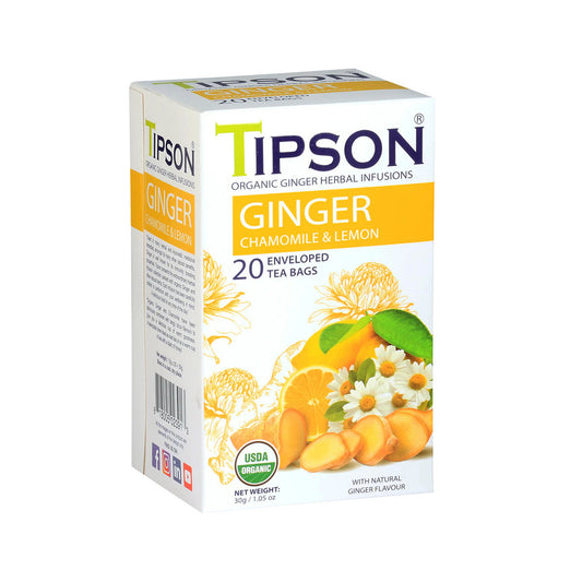 Tipson Organic Ginger Chamomile Tea (30g) 20 Enveloped Tea Bags