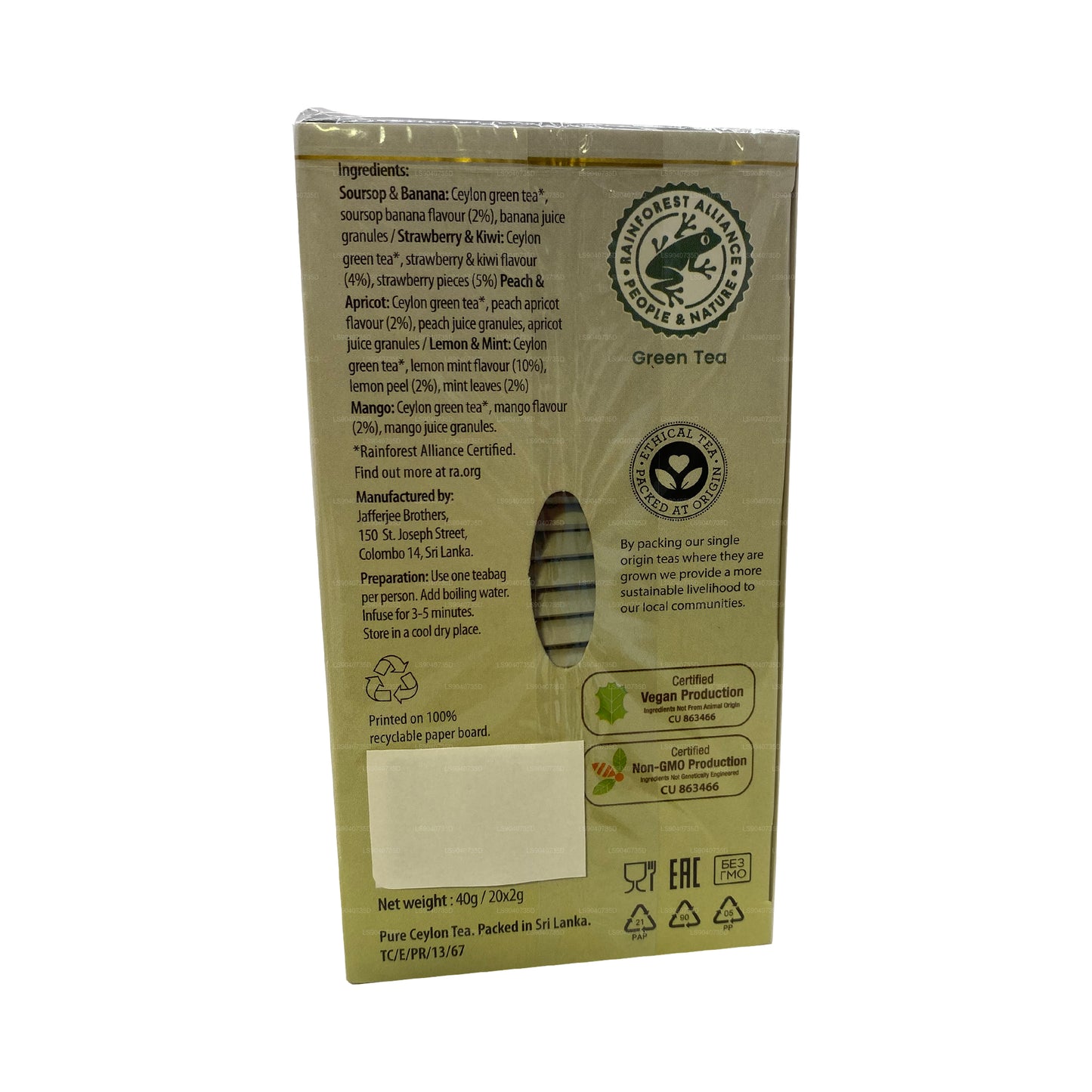 Jaf Tea Fruit Melody Green Tea (40g) Foil Envelop Tea Bags