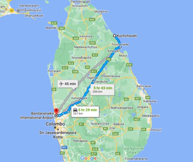 Kuchchaveli City to Colombo Airport (CMB) Private Transfer