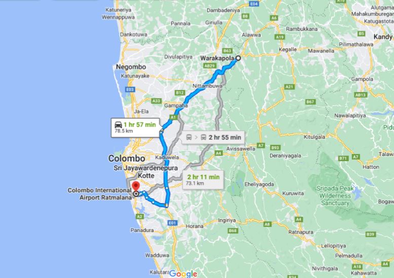 Warakapola City to Colombo Airport (CMB) Private Transfer