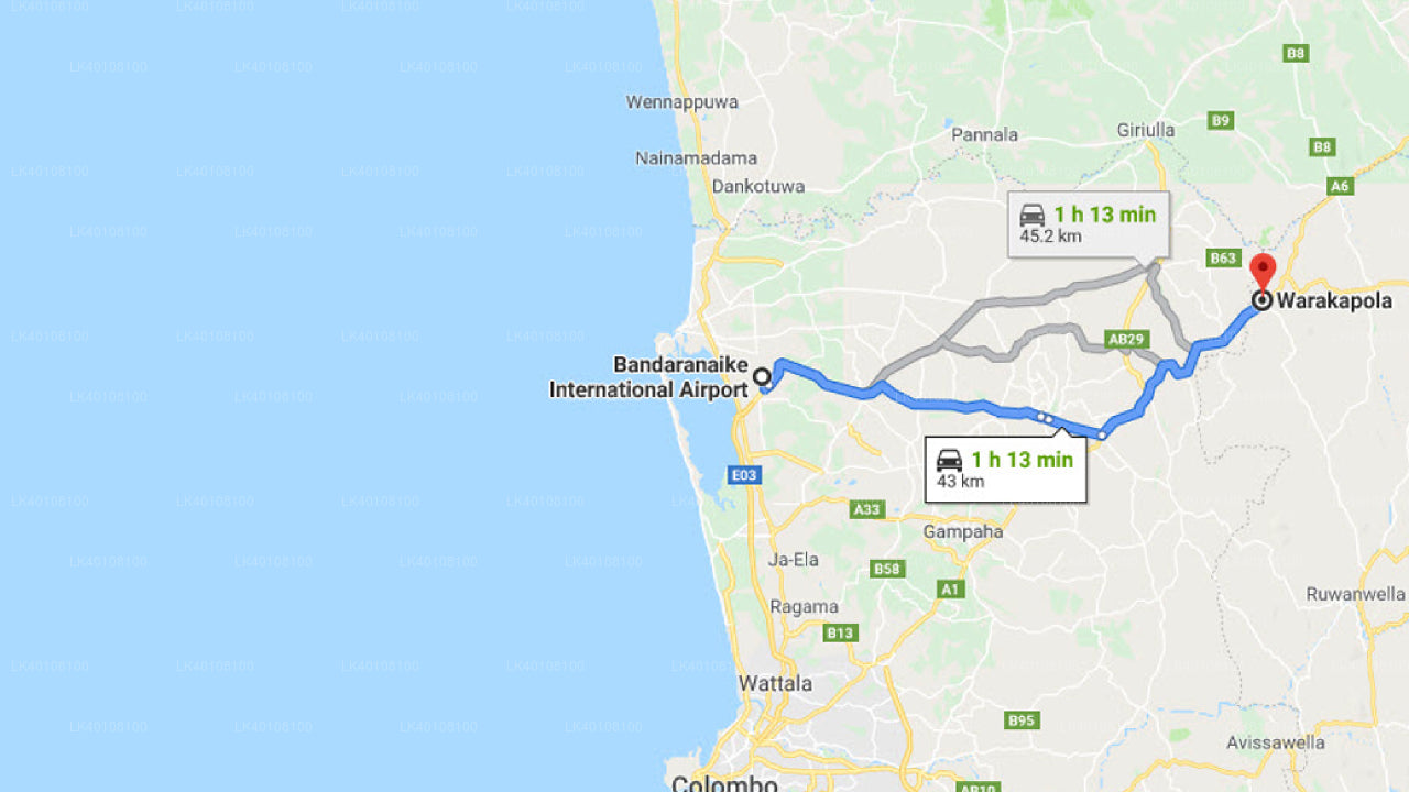 Colombo Airport (CMB) to Warakapola City Private Transfer