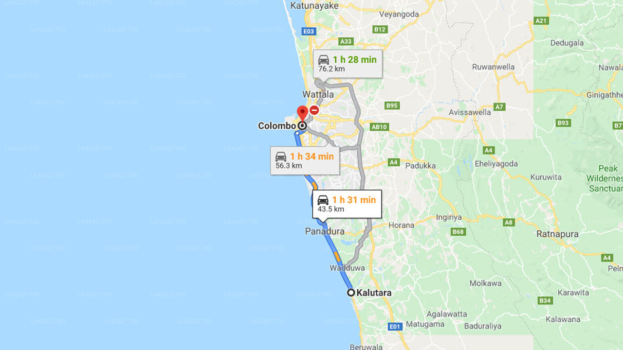 Kalutara City to Colombo City Private Transfer