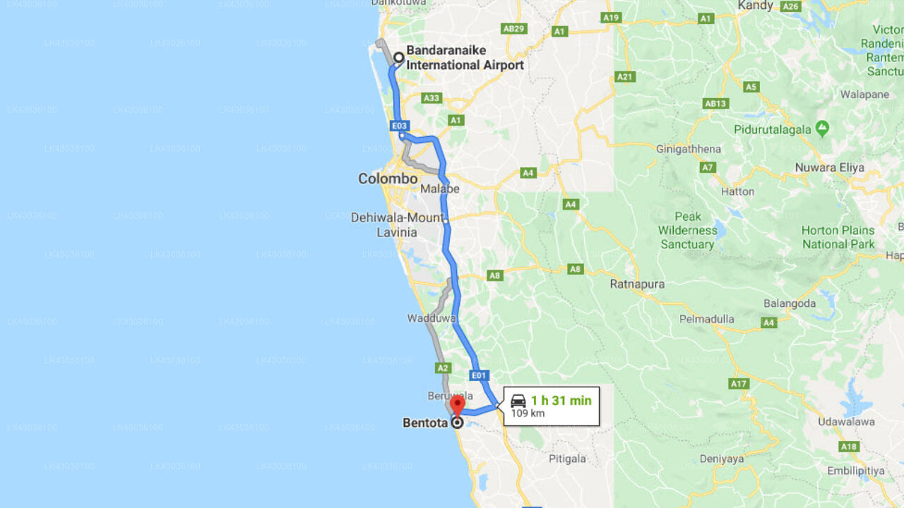 Transfer between Colombo Airport (CMB) and Amal-Villa Robolgoda, Bentota