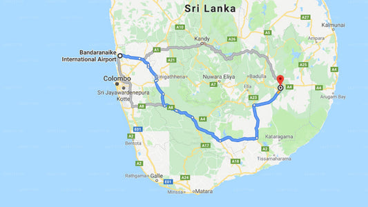 Transfer between Colombo Airport (CMB) and Sudeesa Awanhala, Moneragala