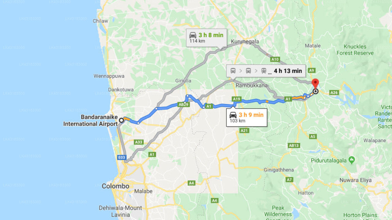 Transfer between Colombo Airport (CMB) and Oakray Regency, Kandy