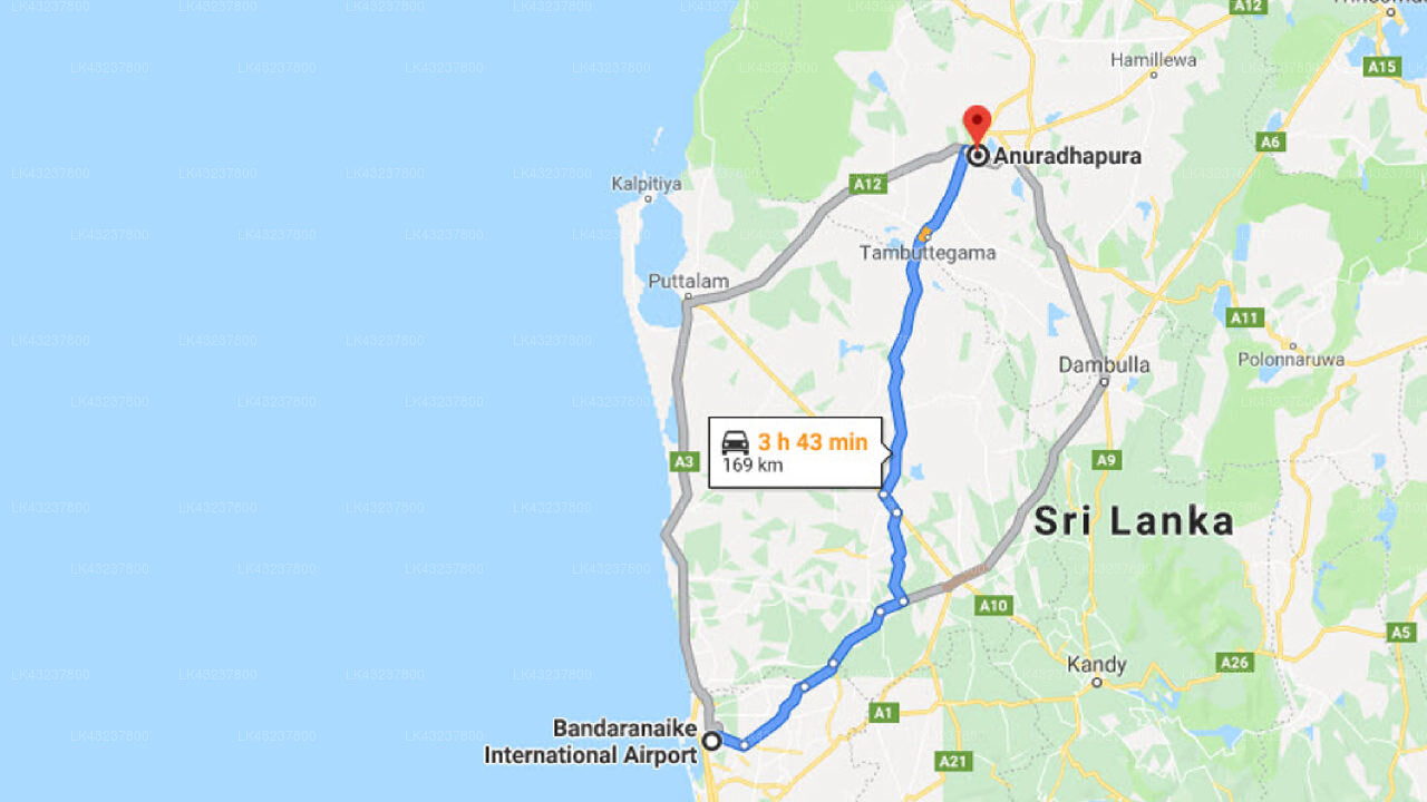 Transfer between Colombo (CMB) Airport and Kubura Resort, Anuradhapura