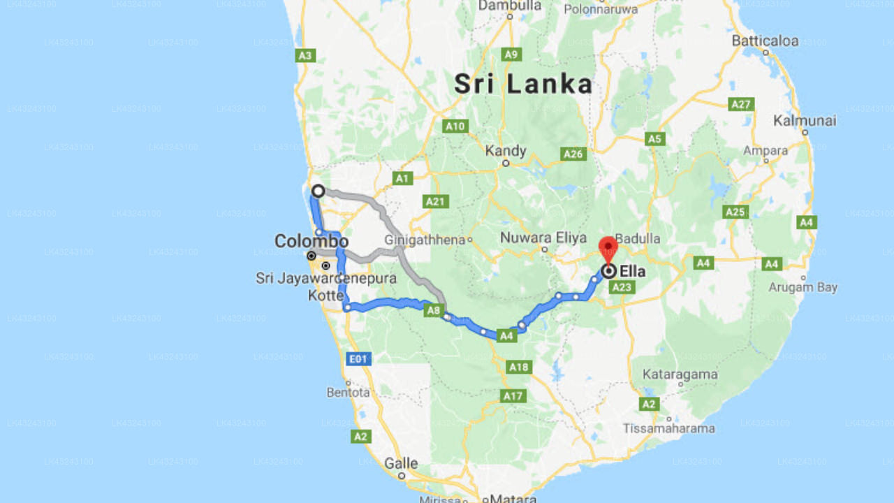 Transfer between Colombo Airport (CMB) and Ella Upper Hill, Ella